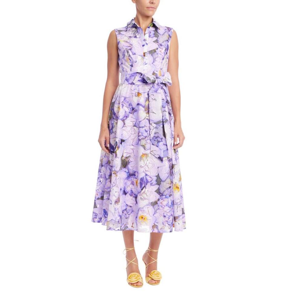 Badgley Mischka Sleeveless Printed Lace A-Line Dress Lilac Multi sz 4 NWT $780